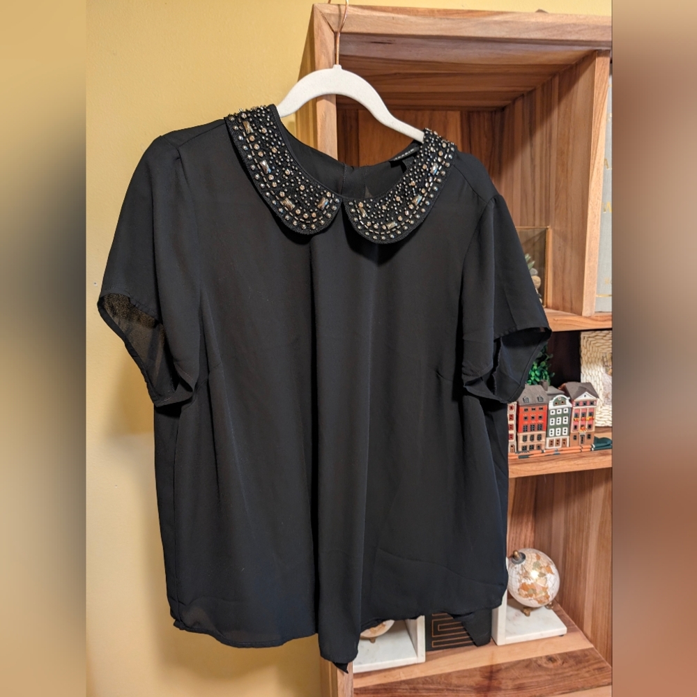 torrid Black Beaded Peter Pan Collar Blouse